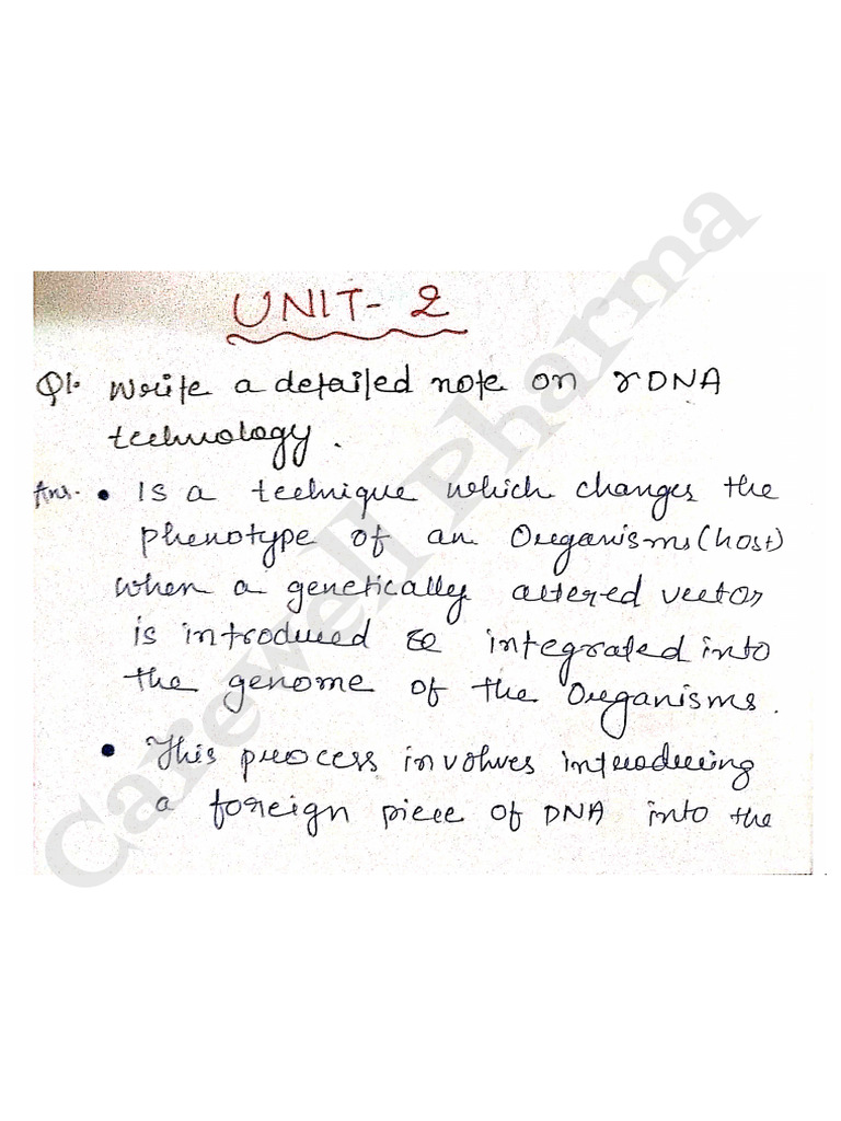 Unit 2 P Biotechnology Carewell pharma | PDF | Dna | Nucleic Acids