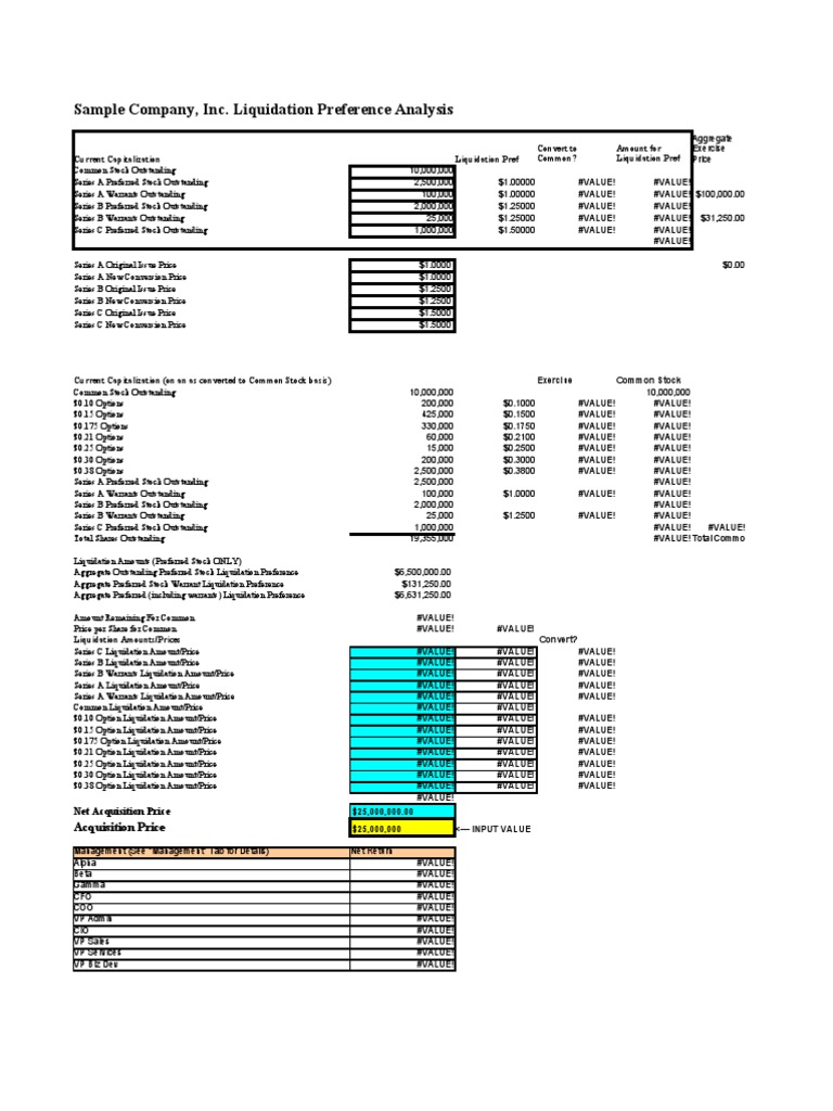 template sample document Sample Spreadsheet Liquidation Preference