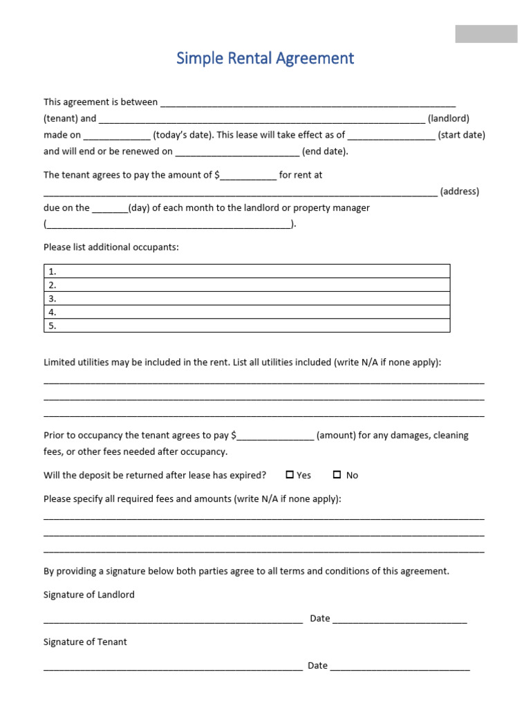 Simple Rental Agreement v1 | PDF