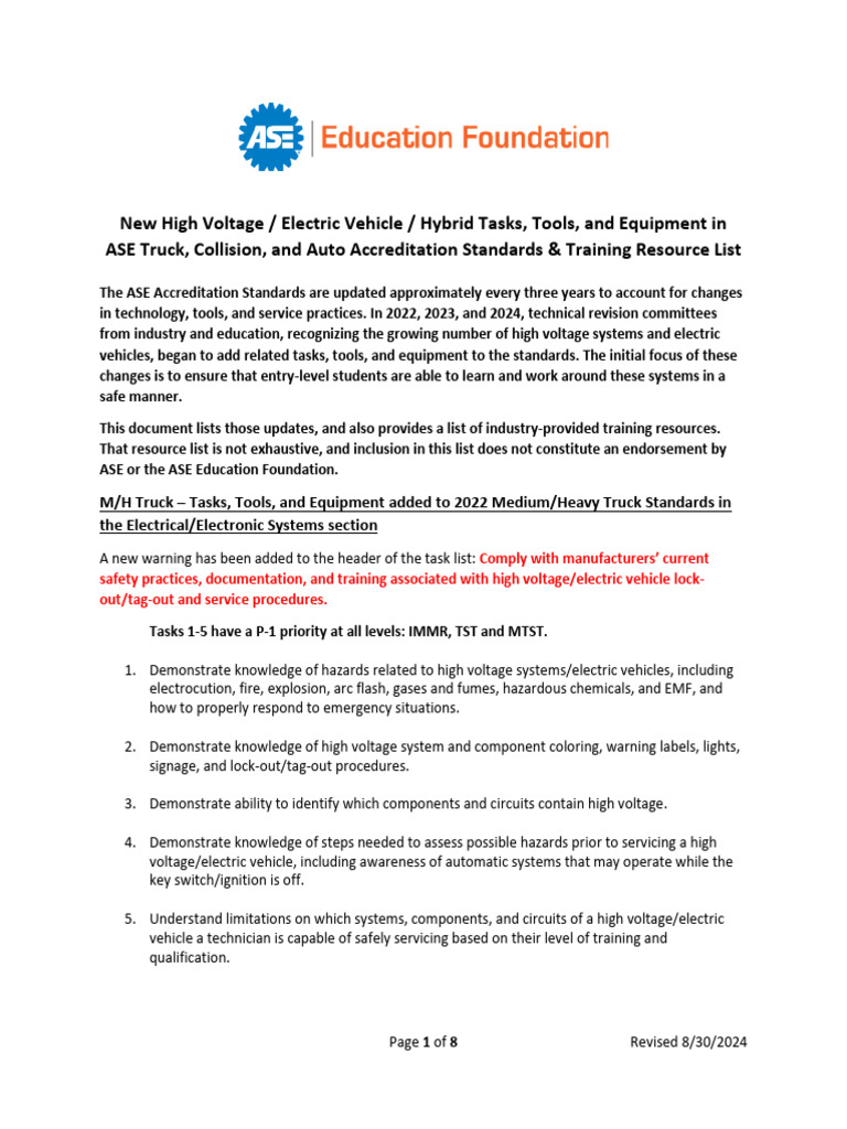 New HV-EVTasksand Training Resources | PDF | High Voltage | Electric ...