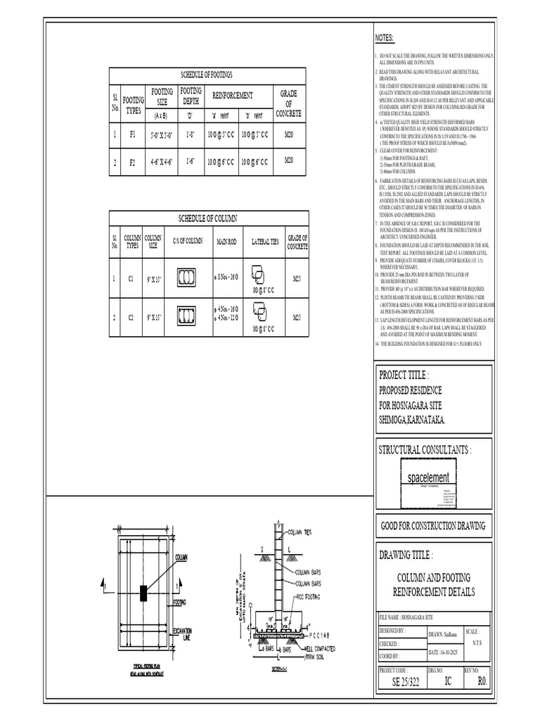 Hosanagara Site - Column - Footing Reinforcement Details | PDF | Beam ...