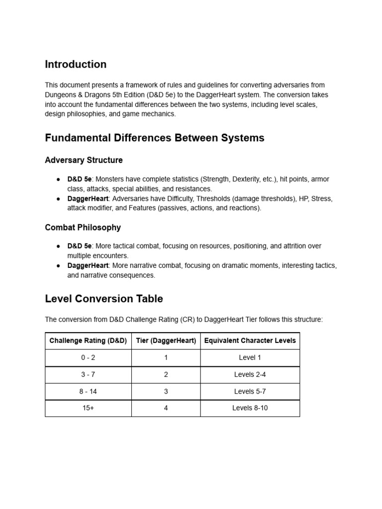 Rules for Converting D&D Adversaries to DaggerHeart | PDF | Dungeons ...