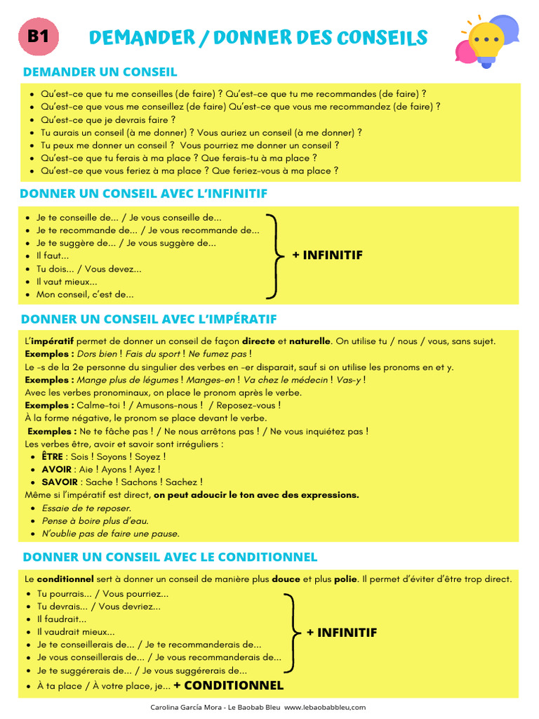 b1 - Demander Et Donner Des Conseils | PDF | Verbe | Grammaire