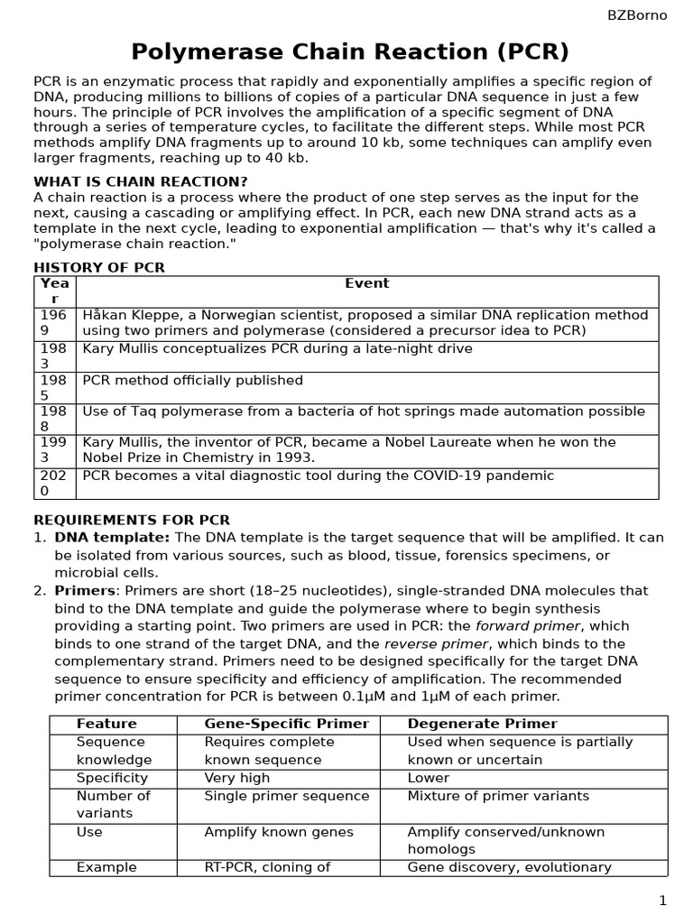 Polymerase Chain Reaction | PDF | Polymerase Chain Reaction | Primer ...