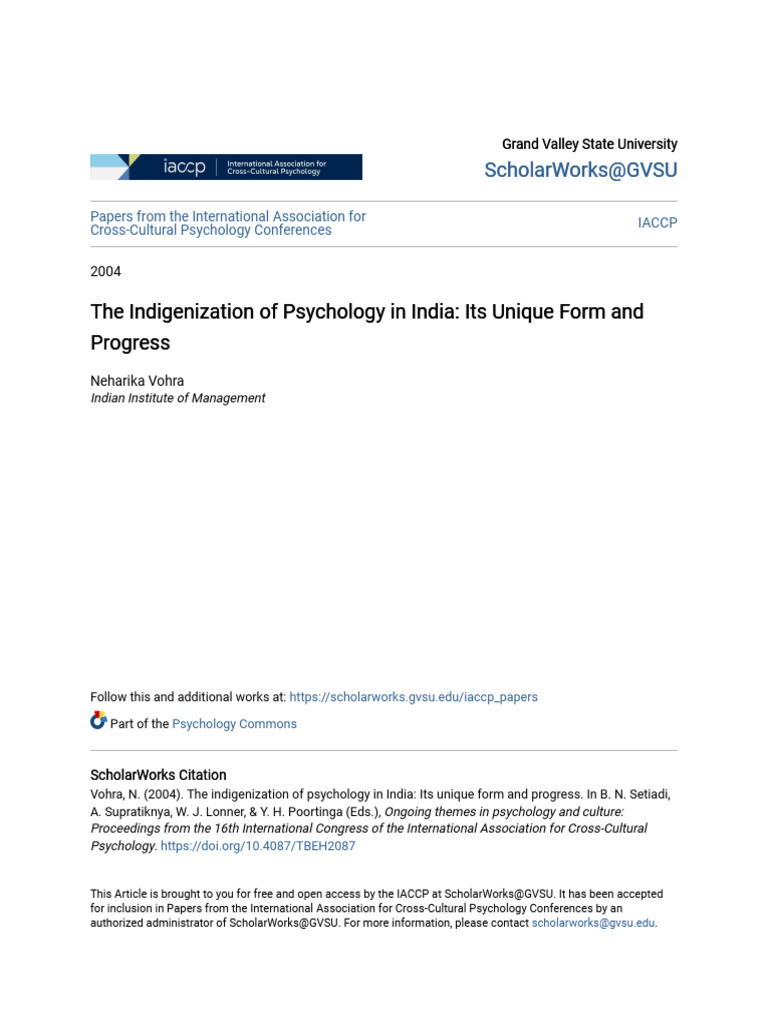 The Indigenization of Psychology in India_ Its Unique Form and Pr | PDF ...