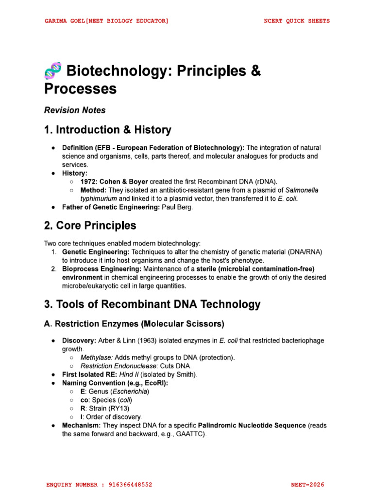Biotechnology Principle and Its Processes_QRN_notes | PDF