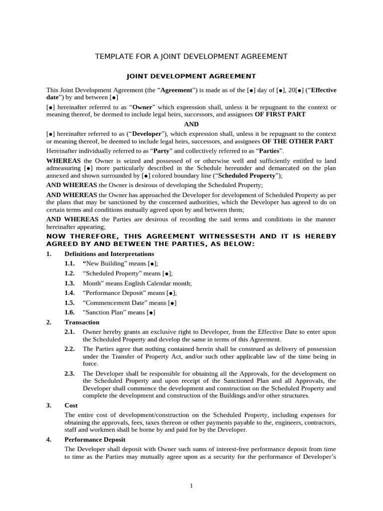 Template for a Joint Development Agreement | PDF | Indemnity | Breach ...