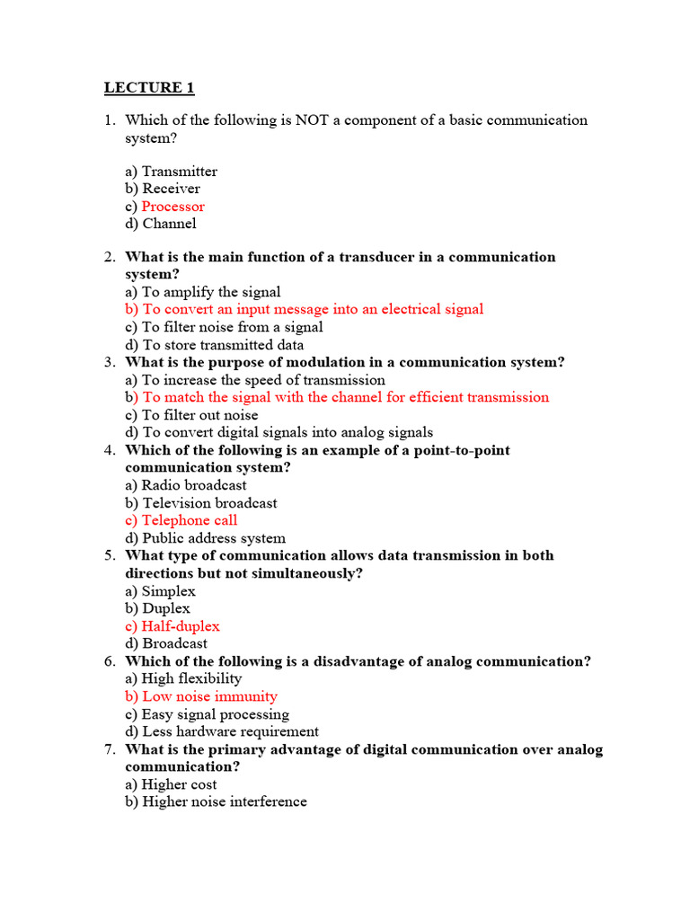 Comm Systems Sample Questions | PDF | Multiplexing | Signal To Noise Ratio