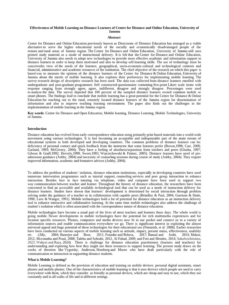 Effectiveness of Mobile Learning | PDF | Distance Education | Learning