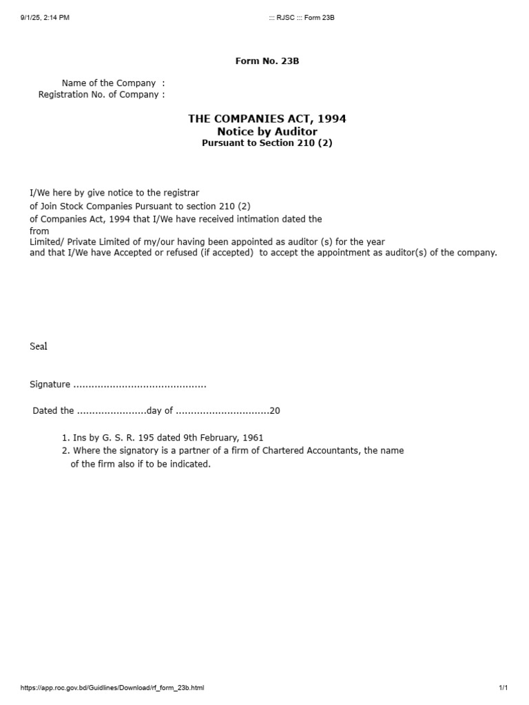RJSC Form 23b | PDF