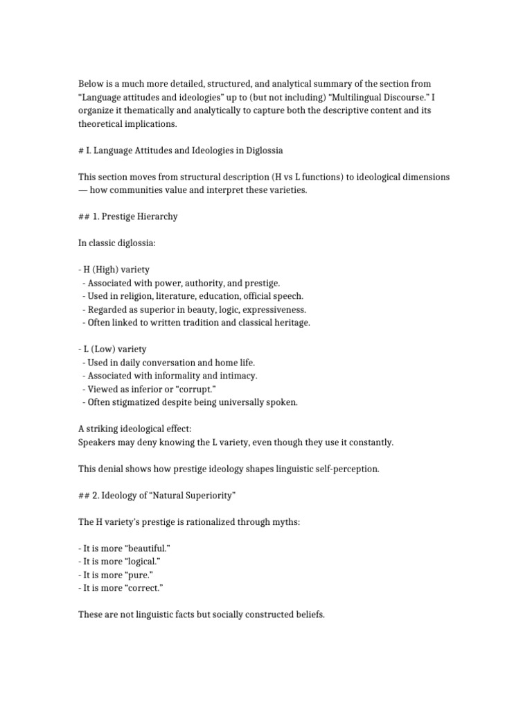 Detailed Diglossia Summary | PDF | Grammar | Arabic