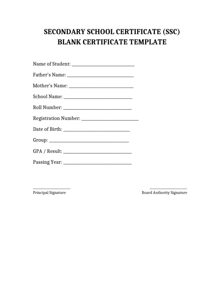 SSC Blank Certificate Template | PDF
