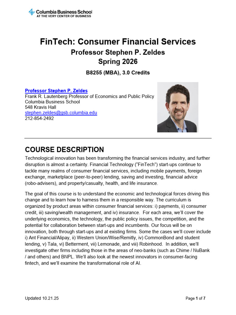 FT-CFS Syllabus Spring 2026 As of 2025-10-21 | PDF | Entrepreneurship ...