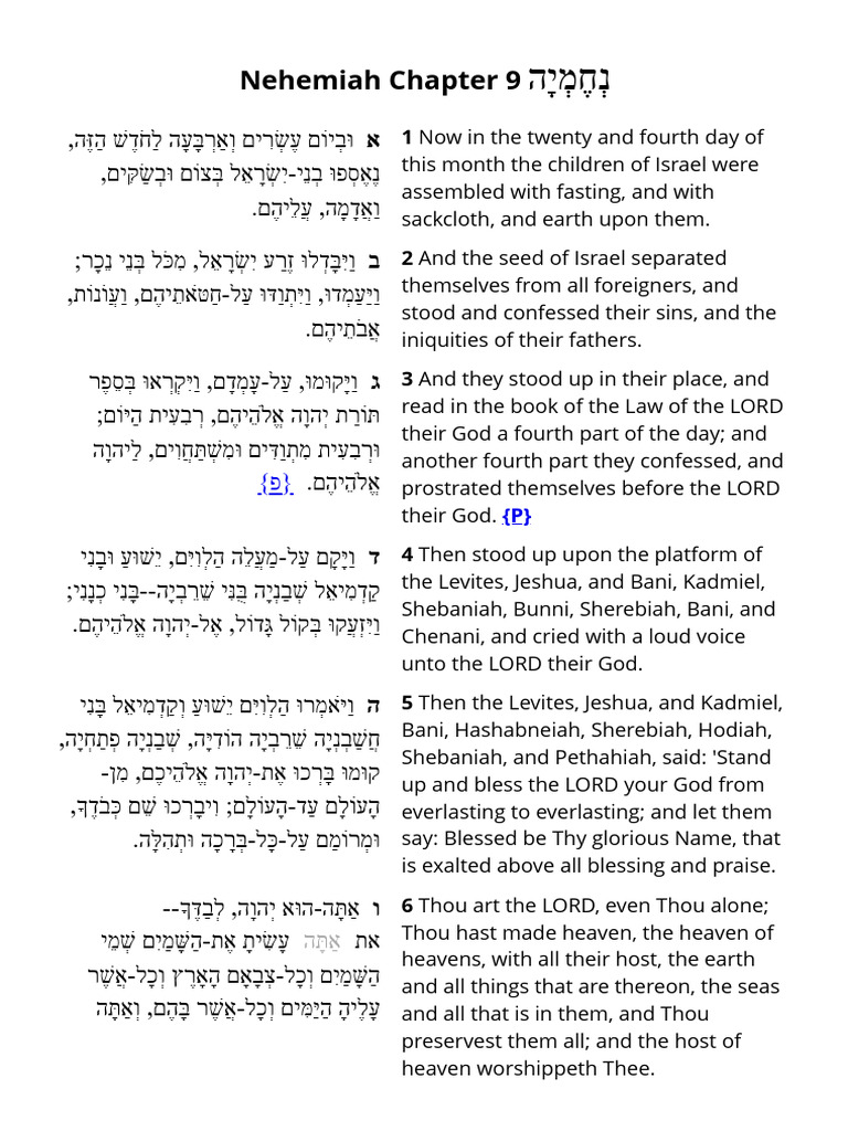 Nehemiah 9 - Hebrew - English Bible - Mechon-Mamre | PDF
