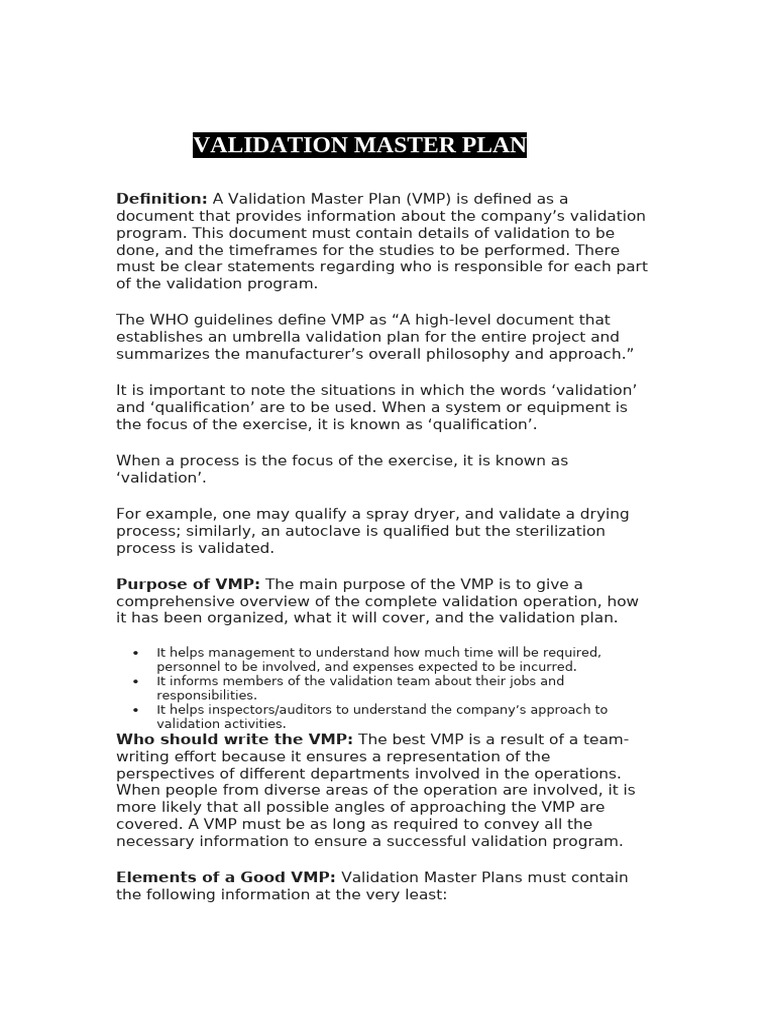 validation master plan | PDF