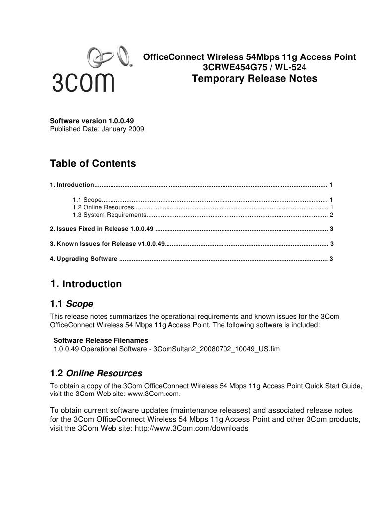 OfficeConnect 54Mbps AP Release Notes | PDF