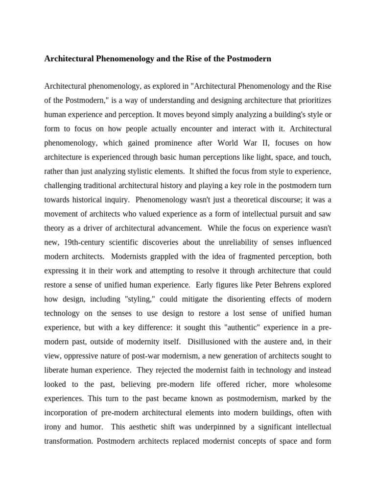 Architectural Phenomenology and The Rise of The Postmodern | PDF ...