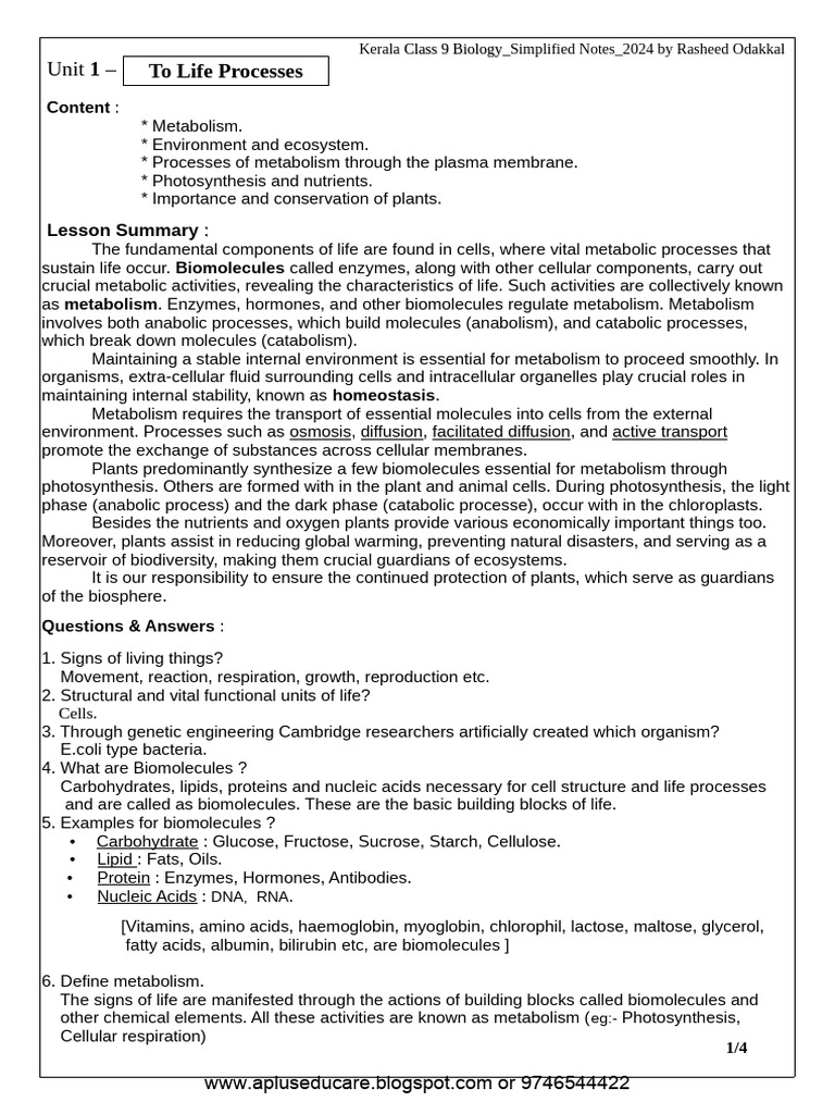 Class 9 Biology Notes | PDF | Cell (Biology) | Chloroplast