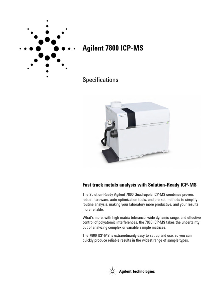 Instrument Reference - Agilent - 7800 ICP-MS Specification | PDF | Mass ...