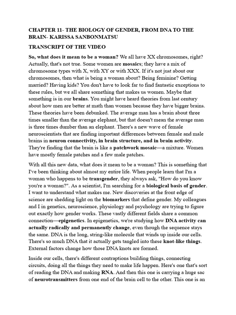 Chapter 11 - The Biology Og Gender - Transcript Vac Science | PDF | Dna ...