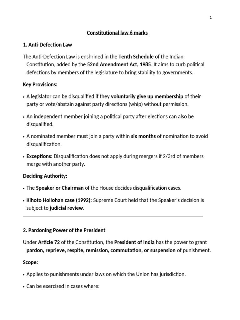 Constitutional Law 6 Marks | PDF