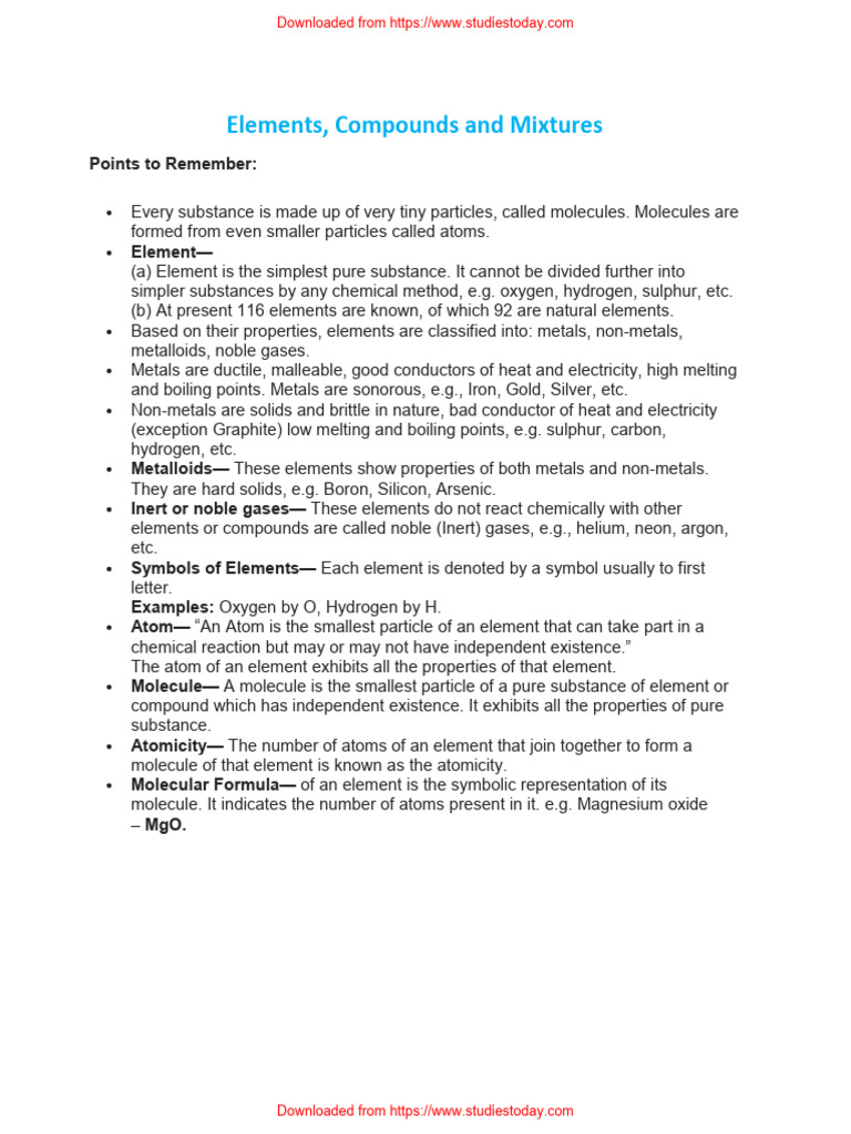 Selina Concise Chemistry Solutions Class 8 Chapter 3 Elements Compounds ...