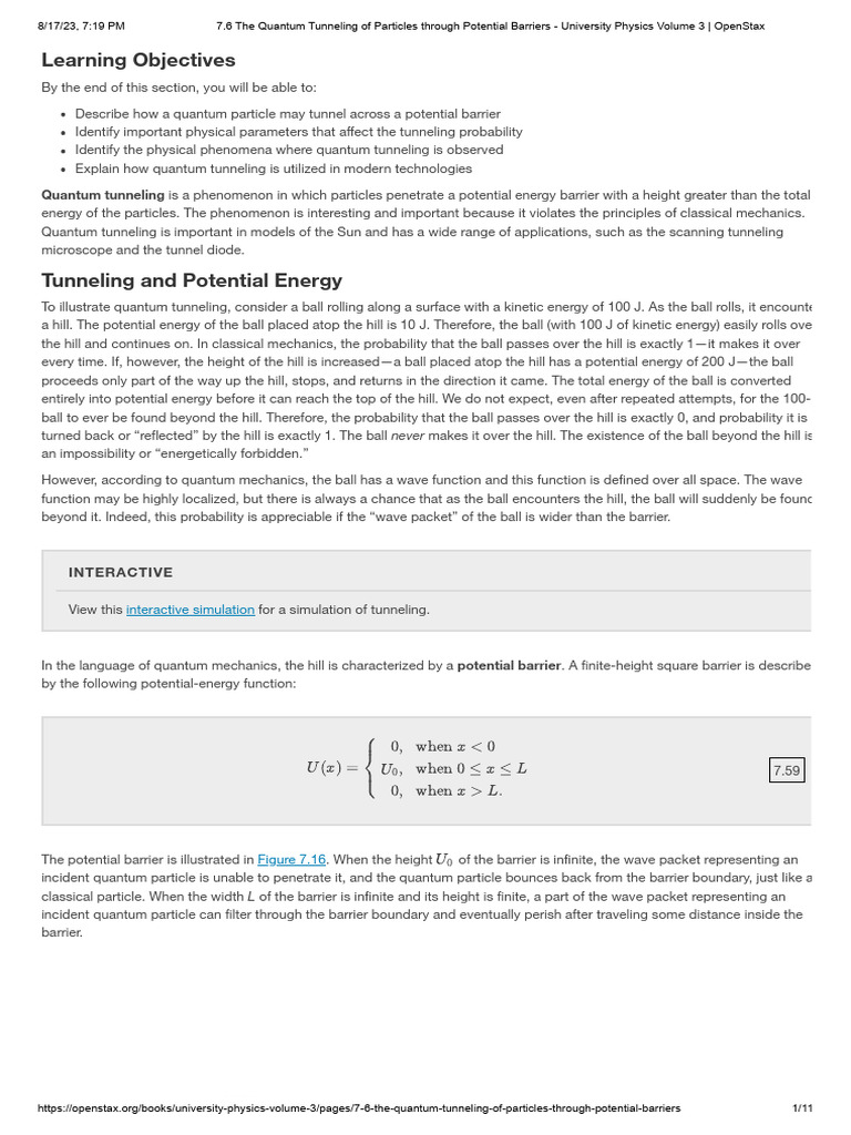 7.6 the Quantum Tunneling of Particles Through Potential Barriers | PDF ...