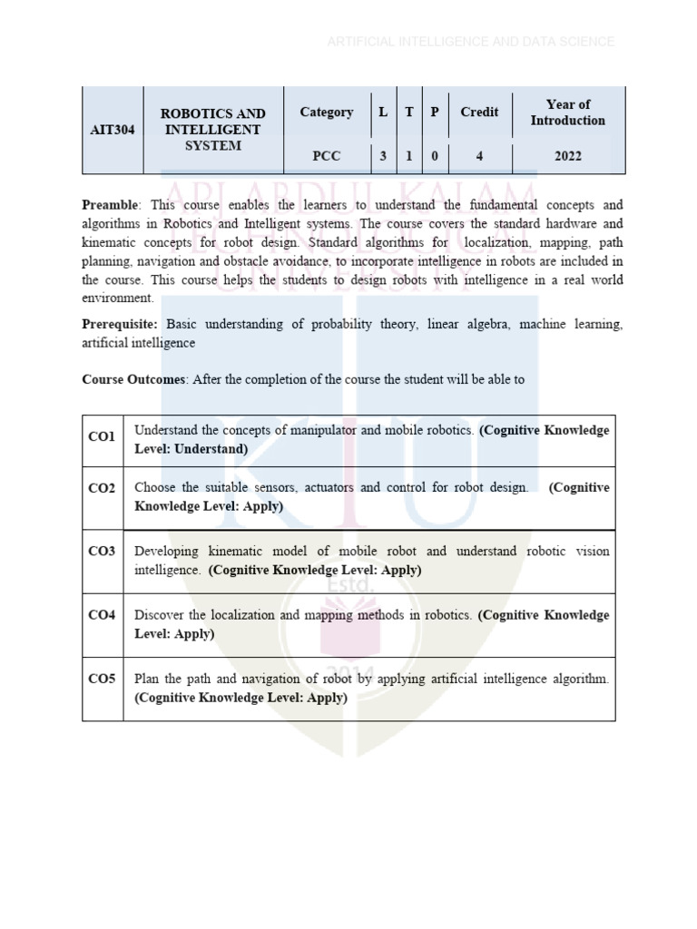 Robotic syllabus (2) (1) | PDF | Robotics | Mathematical Optimization