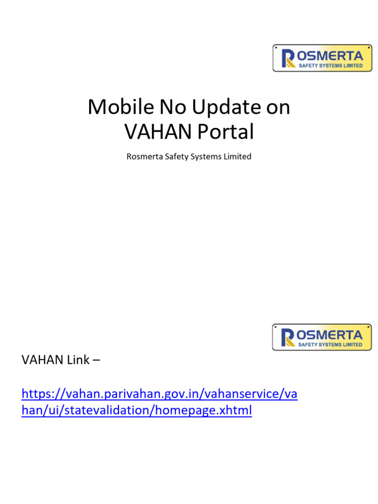 Mobile No Update on VAHAN Portal | PDF