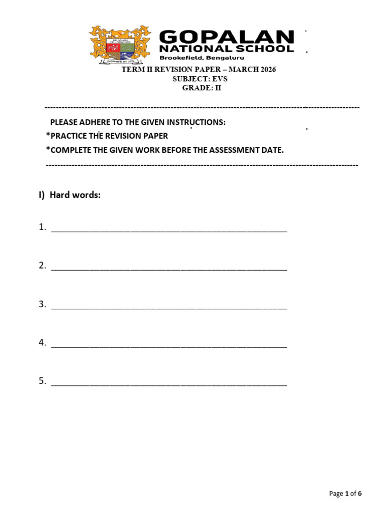 Evs Grade 2 Revision Paper | PDF