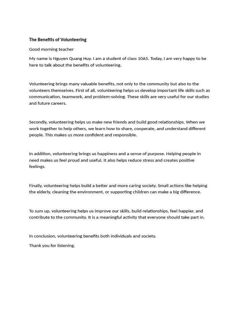 The Benefits of Volunteering | PDF