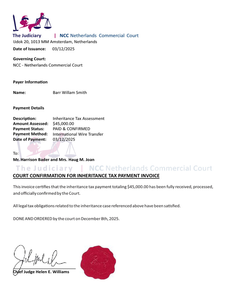 Court Confirmation Inheritance Tax Invoice003437 2 | PDF