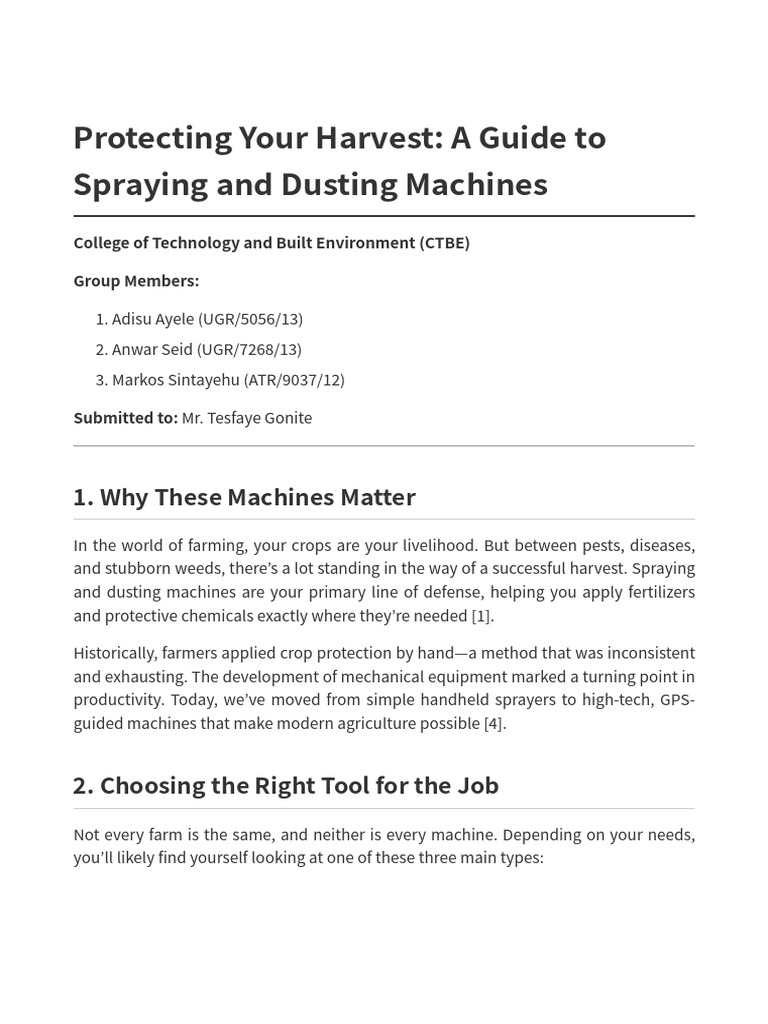 Spraying and Dusting Machines Final | PDF | Agriculture