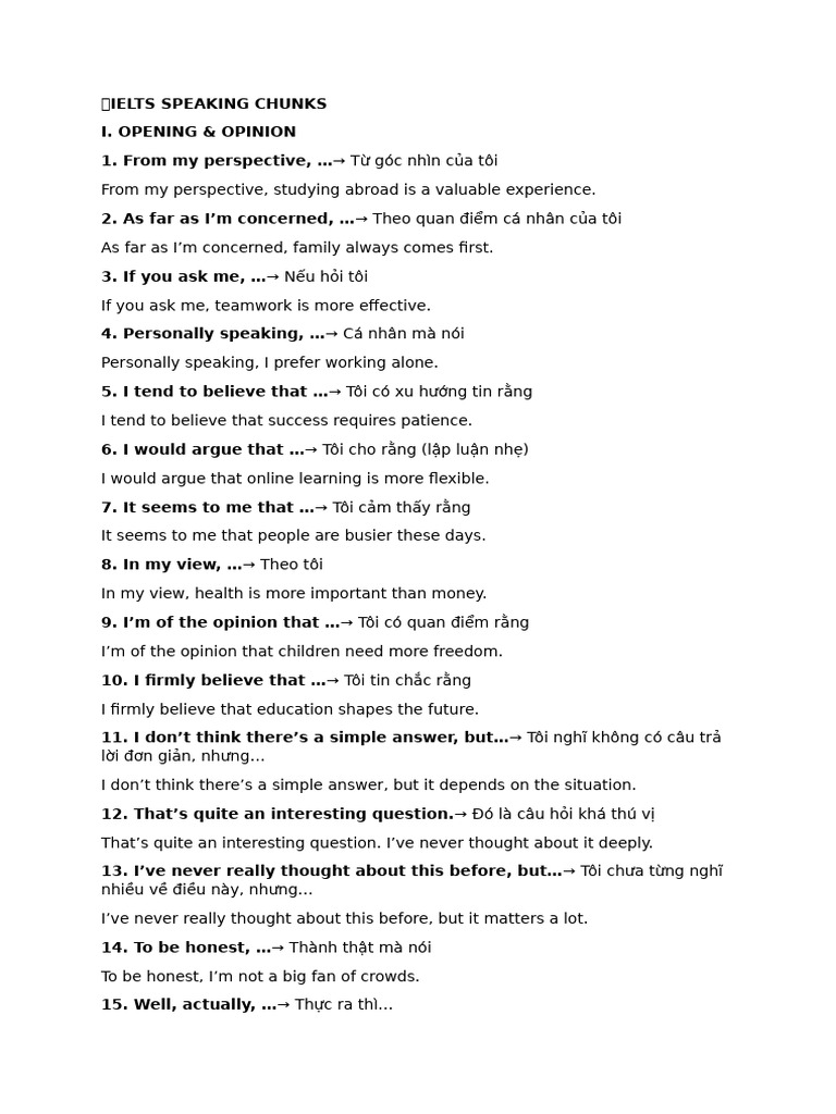 ?ielts Speaking Chunks | PDF