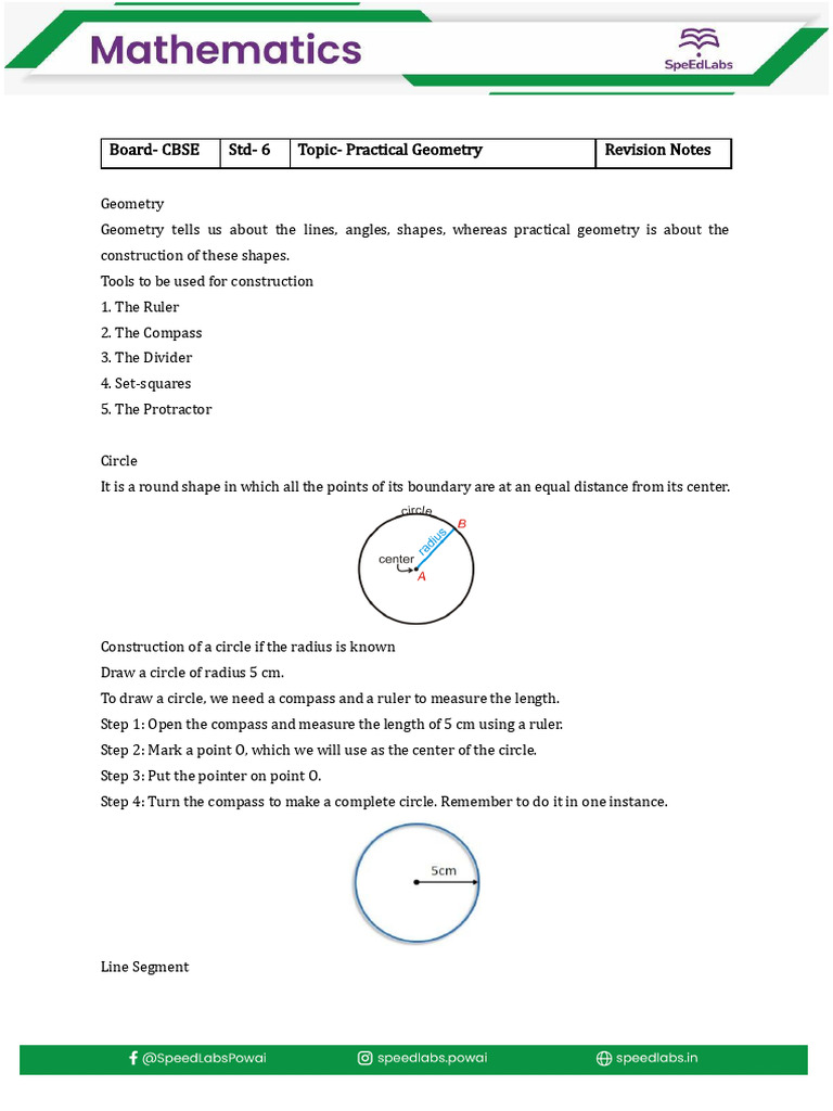 CBSE 6 M Practical Geometry Revision Notes | PDF