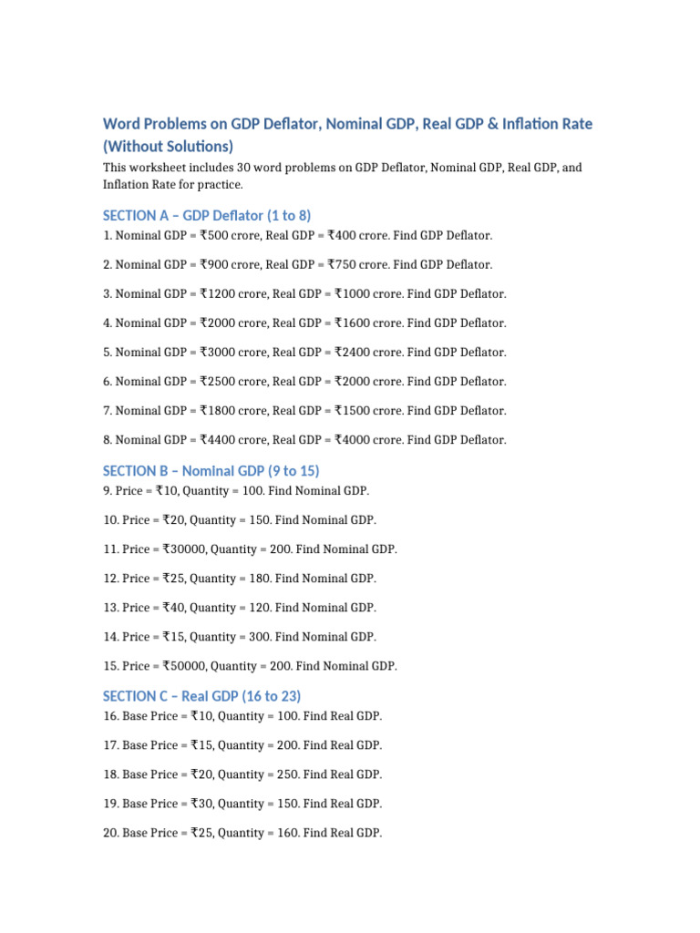 GDP Word Problems Without Solutions | PDF