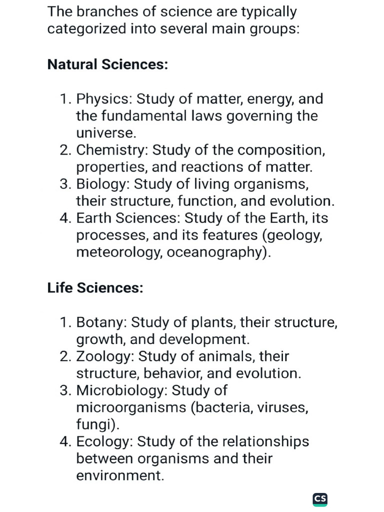 Branches of Sciences | PDF