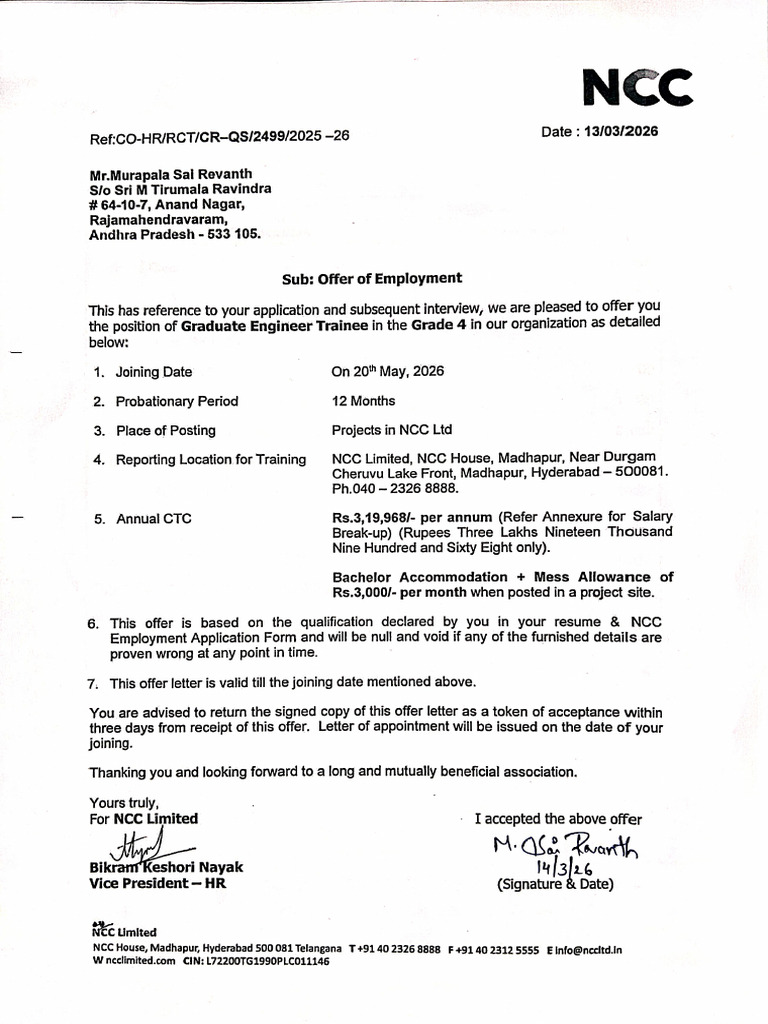 NCC Acceptance Form | PDF