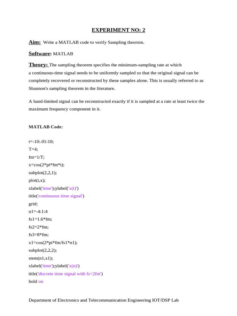 Lab - Manual - Experiment 2 DSP | PDF