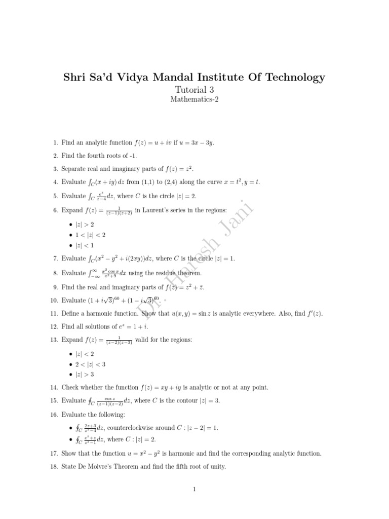 Tutorial 3 Sem 2 March 2025 | PDF | Function (Mathematics) | Complex ...