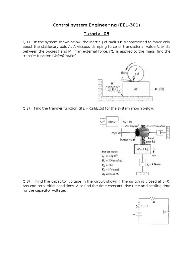 Tutorial 03 Control Engineering | PDF | Capacitor | Mechanics