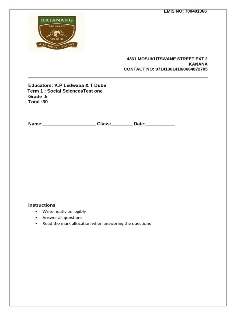 Question SS GRADE 4 | PDF
