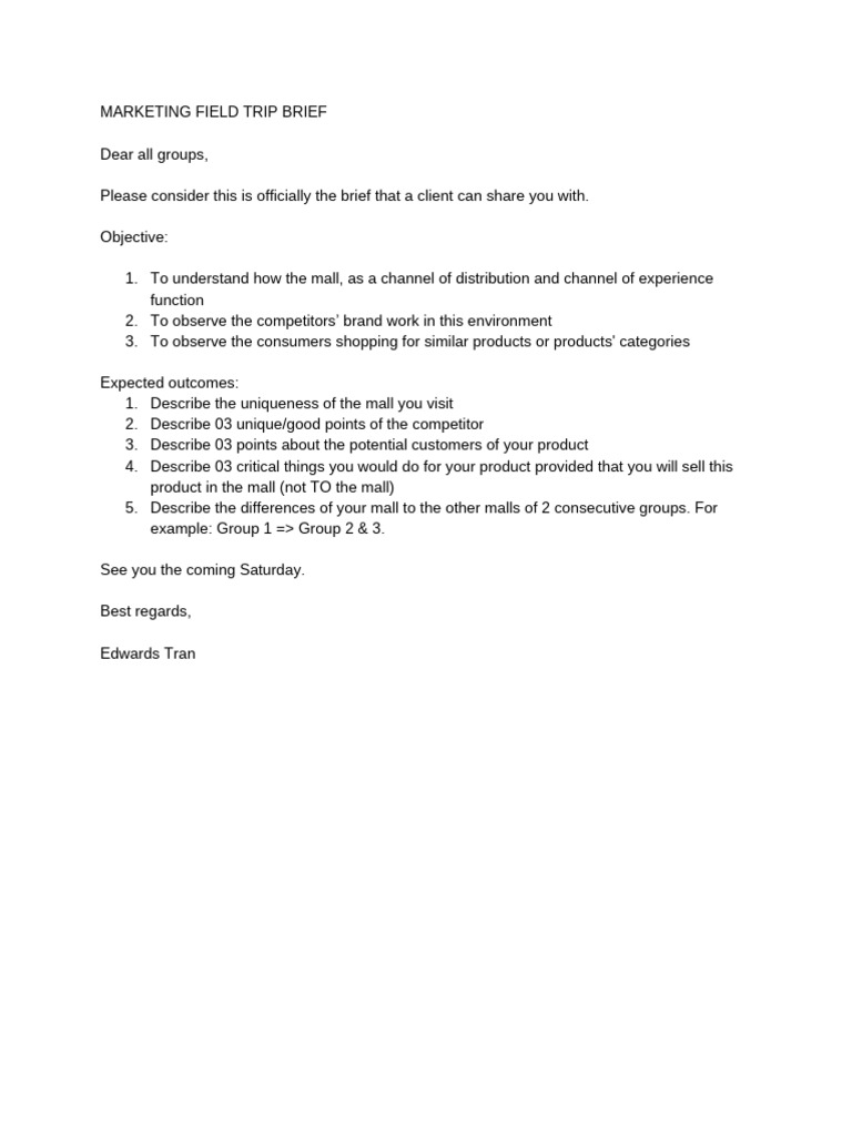 Marketing Field Trip Brief | PDF