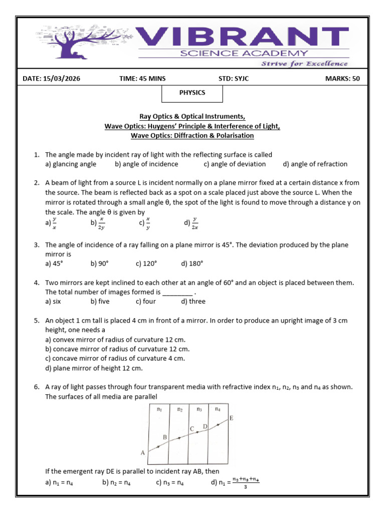 12th Mhtcet Physics Test 5 Paper 150326 | PDF | Optics | Wavelength