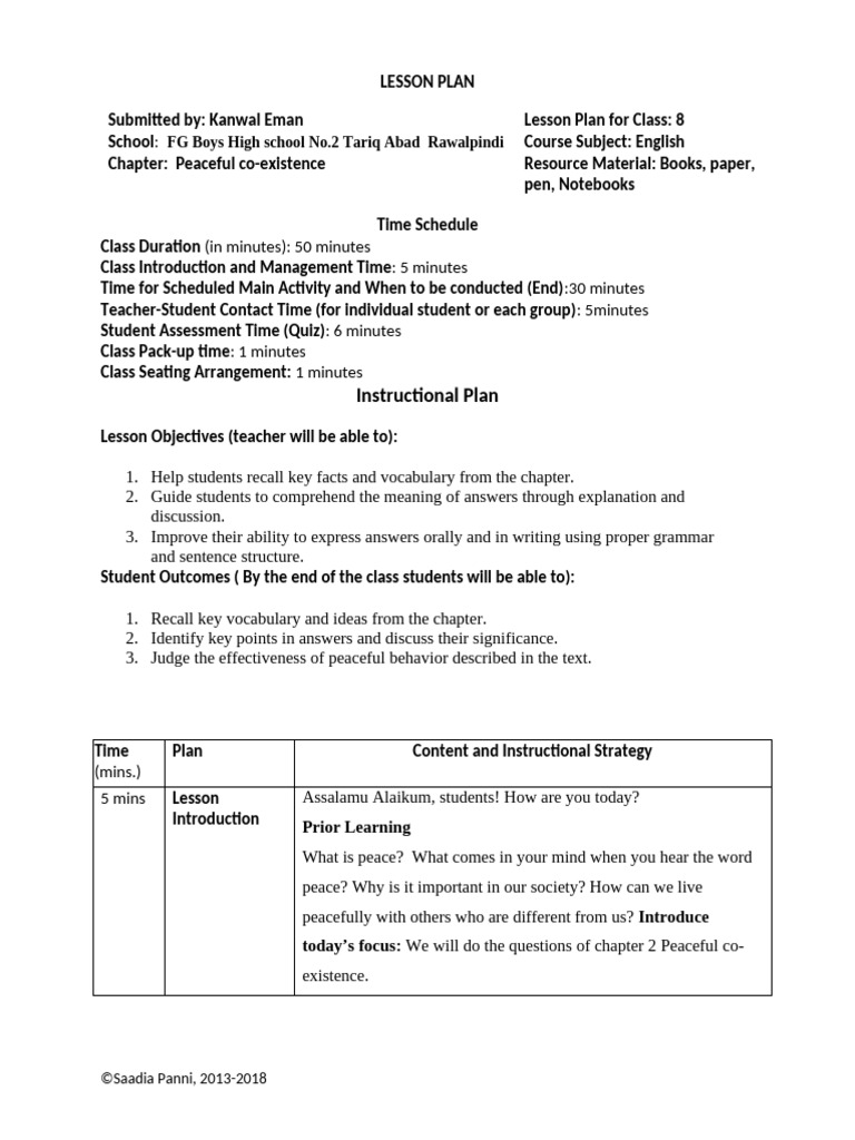 English Peace With Reflection | PDF | Learning | Lesson Plan