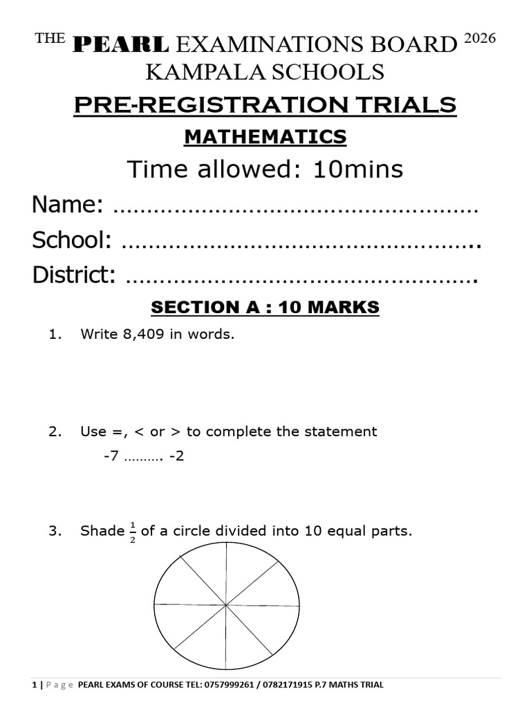 Pearl p.7 Maths Pre-reg Trials_101919 | PDF