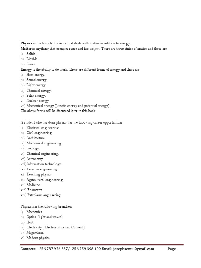 Semu Joseph, O'level Physics | PDF | Kilogram | Physics