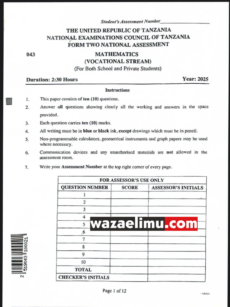 Math F2 Vocational 2025 | PDF