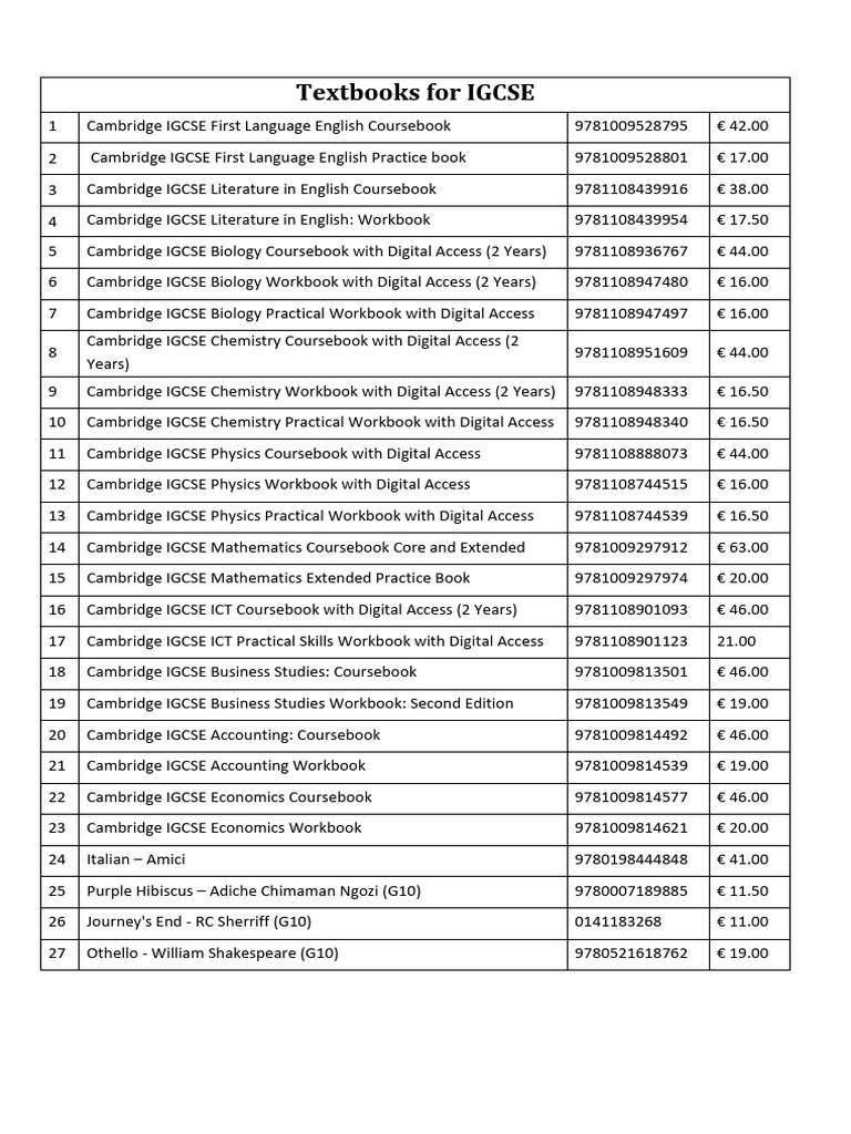 Book List 2025 - 2026 - Igcse | PDF | Textbook