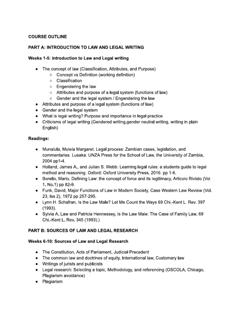 Legal Process and Writing Course Outline | PDF